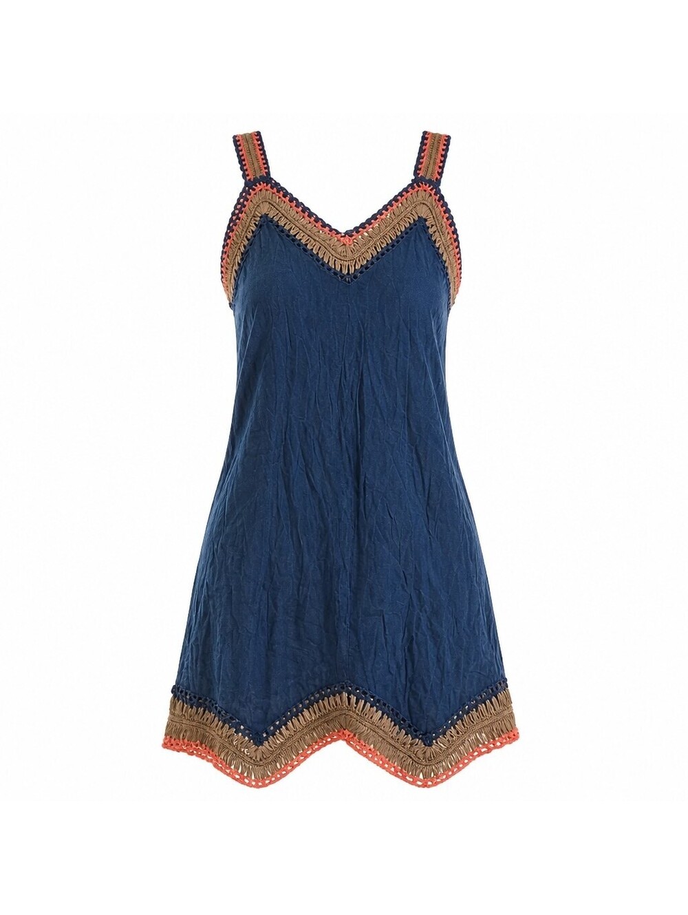 SHEIN Blue Crochet Trim Sleeveless Mini Dress